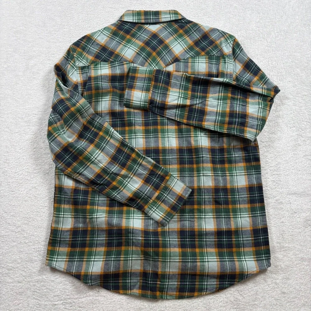 Levis Men Green Plaid The Western Standard Fit Cotton Flannel Shirt Pearl Snap L